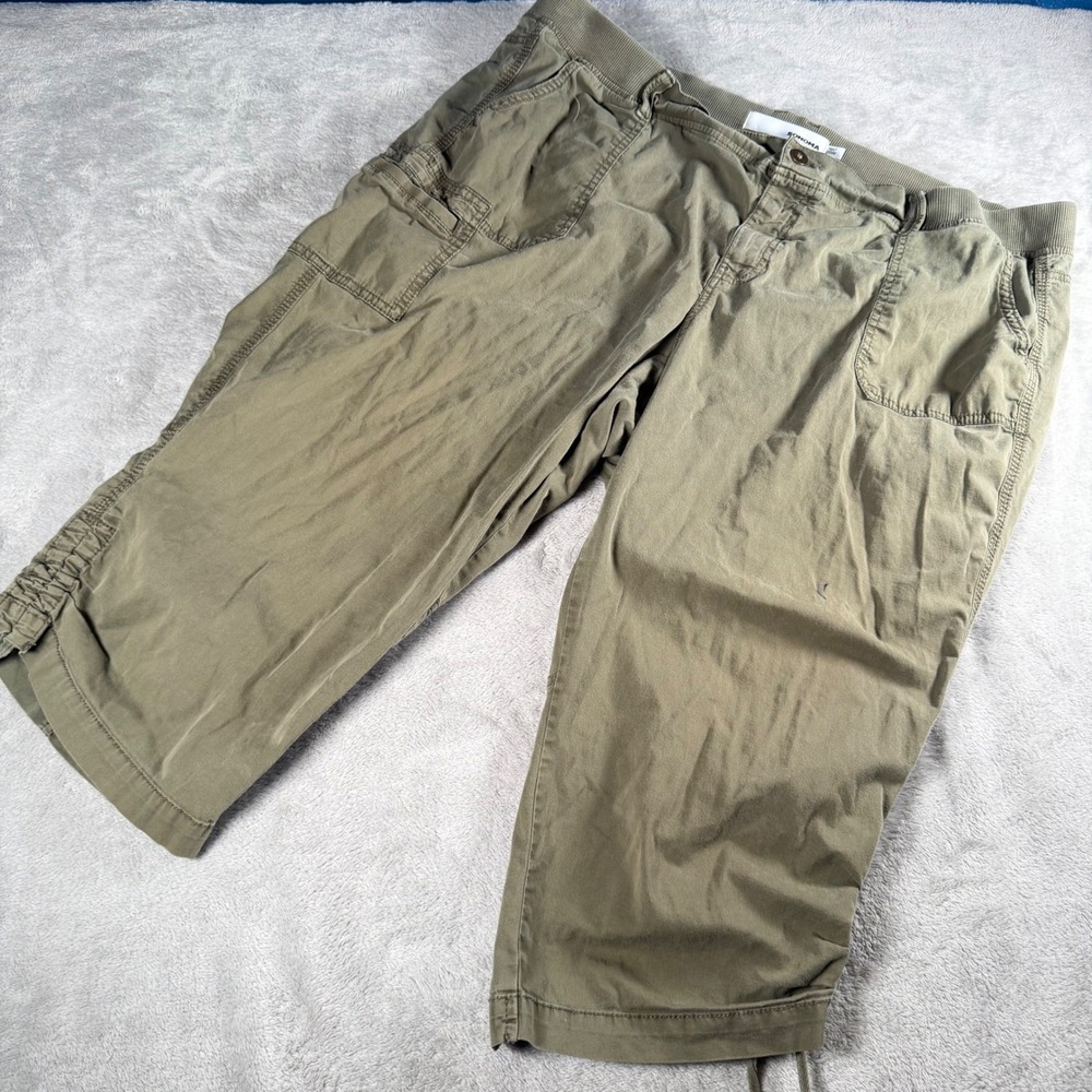 Sonoma Goods for Life Womens 20W Olive Green Utility Capri Pants Cinched Hem